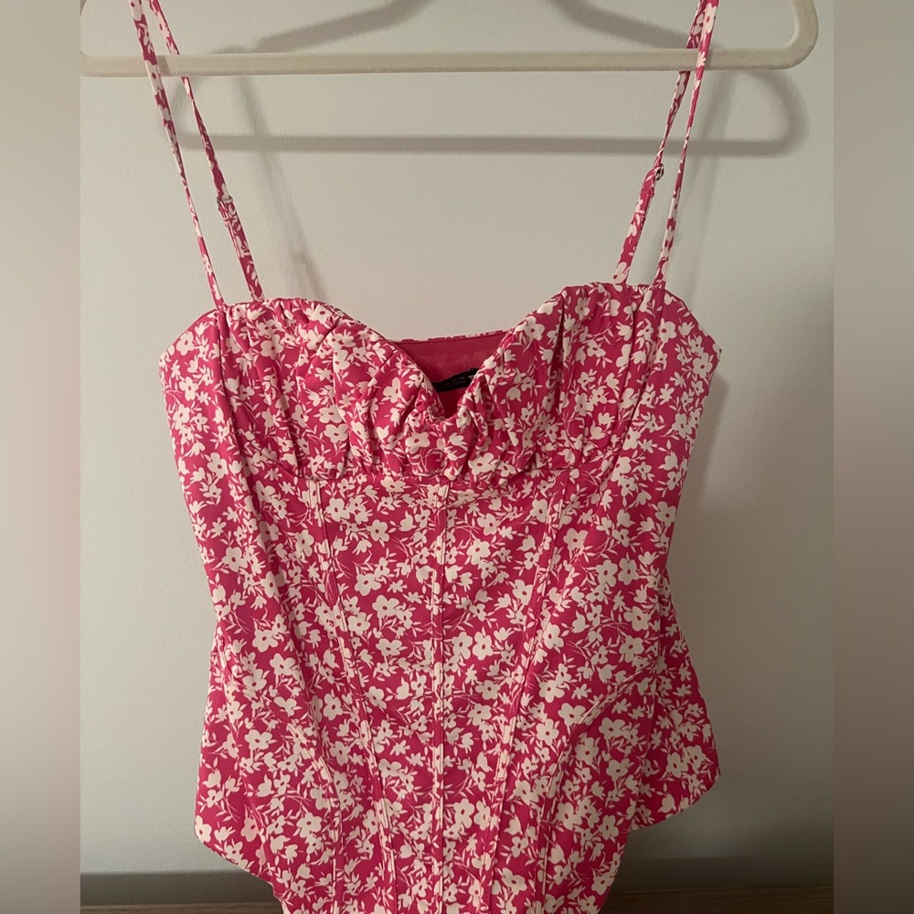 Pink Floral Spaghetti Strap Dress